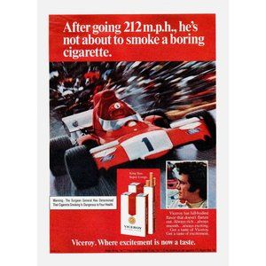 1975 Viceroy Cigarattes Where Excitement is Now a Taster Vintage Print Ad Racing